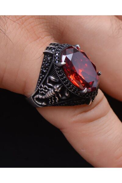 Prestige Gümüş Erkek Yüzük Kırmızı Zirkon Taşlı Akrep Figürlü