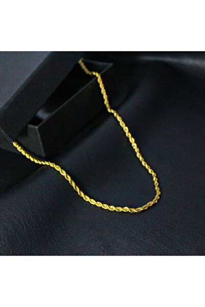 moderntakıdesign Unisex Burgulu Sarı Çelik Zincir Kolye 60cm*3 Mm
