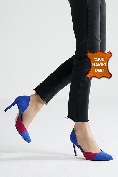 Mio Gusto Brien Genuine Suede Saks Blue Fuchsia двуцветни дамски обувки тип стилет