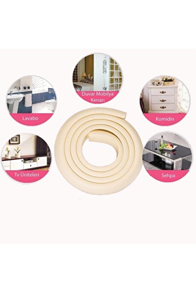 3 Adet 2 Metre Sarmal Krem Masa Kenar Koruyucu Şerit Masa Köşe Aparatı Bebek Çocuk Cam Ahşap Masa