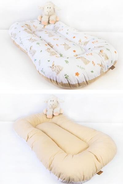 Babynest Oval Bebek Yatak Çift Yönlü Tavşan Bej Model
