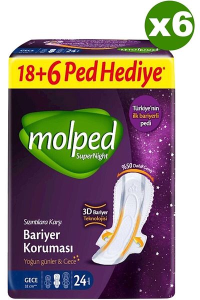 Molped Supernight Night Sanitary Pads Pack - 24 X 6 Pack 2200003203028