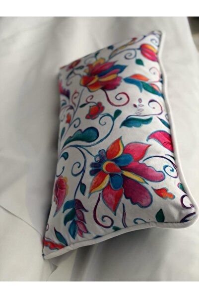 Fabricland Imported Silk Velvet Colorful Flowers Pattern White Throw Pillow Cover (DOUBLE SIDED PATTERN)