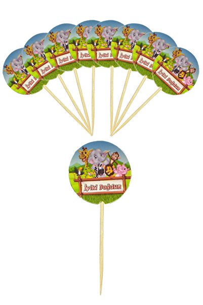 Parti dolabı 20 Ad Safari Orman Temalı Parti Kürdanı, Cupcake Sunum Kürdanları