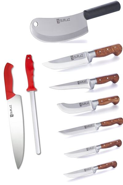 SürLaz Red Şef 9 Parça Çeyizlik Bıçak Seti