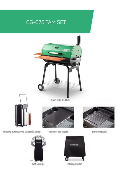 Guruss Rehome Cg-075 Barbekü Mangal | Kömürlü | 75 Cm | Yeşil | Tam Set