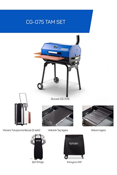 Guruss Cg-075 Barbekü Mangal | Kömürlü | 75 Cm | Gece Mavisi | Tam Set