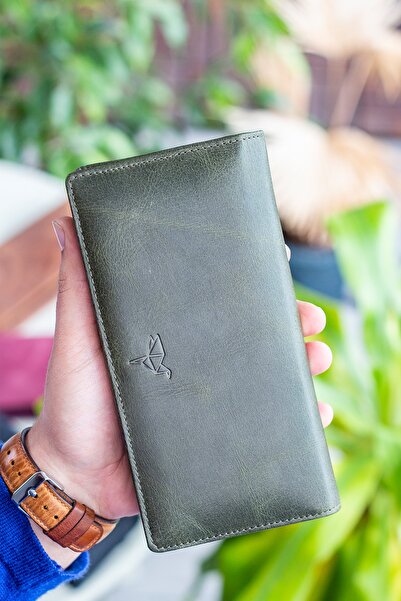 Garbalia Unisex Hamburg Γνήσιο Δερμάτινο Πορτοφόλι Crazy Green Portfolio με λαβή και μαγνητικό διαμέρισμα τηλεφώνου