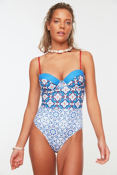 Trendyol Collection Costum de baie cu modele cu gresie albastra TBESS22MA0018