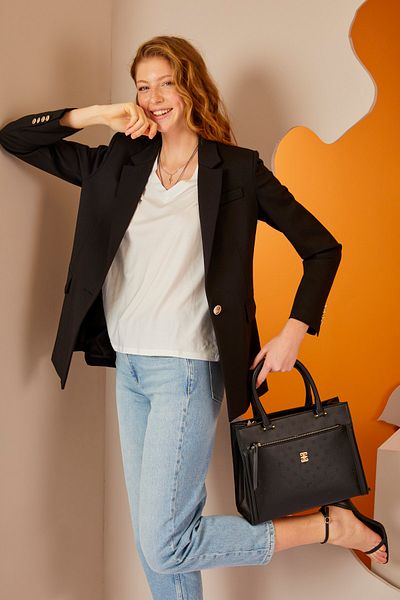 Pierre Cardin Geantă de umăr de damă neagră cu imprimeu 05PO22Y1531