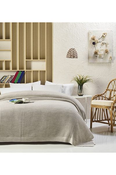 Betires Home Cap2101 - Double Beige Knitted Blanket