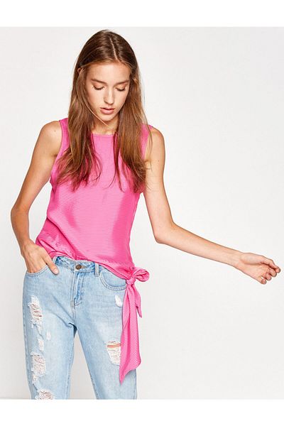 Koton Women's Pink Tie Waist Blouse