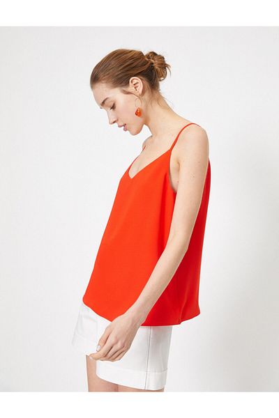 Koton Women's Red V-Neck Rope Strap Undershirt