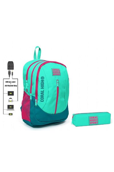 Coral High Set rucsac sport Aqua Green și suport pentru stilou