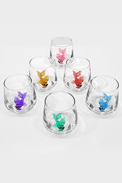 CamSanatı Balık Biblolu Kahve Yanı 6 lı Su Bardağı Seti