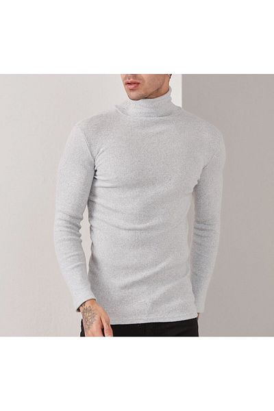 TREND YAŞAR Men's Gray Turtleneck Knitwear Sweater