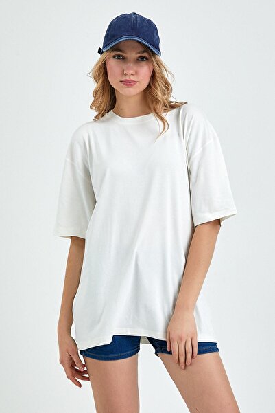 Moda Akai Tricou alb oversize unisex cu croiala ovala