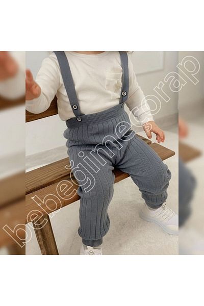 BEBEĞİME ÇORAP Baby Knitwear Leggings with Straps - Baby Salopet Knitwear Leggings - Salopet Knitwear Pants / Indigo