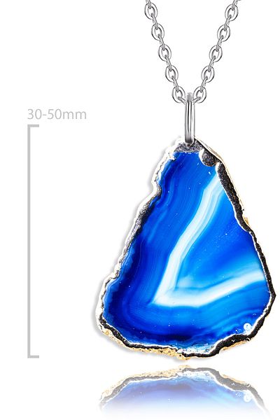 Tesbih Atölyesi Quality Natural Patterned Blue Agate Stone Necklace