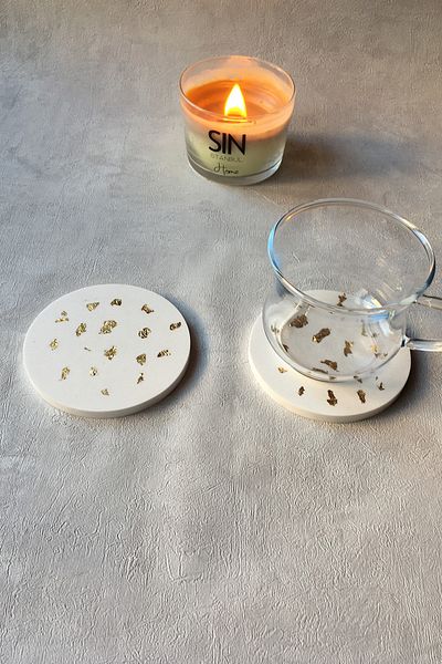 sin istanbul Set of 2 Gold Detailed Coasters Concrete