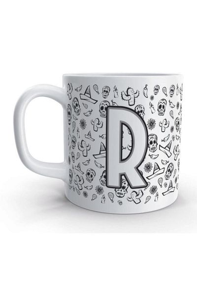 Rock'n Fox Letter R Skull Mexico Skull Design Mug with Letter
