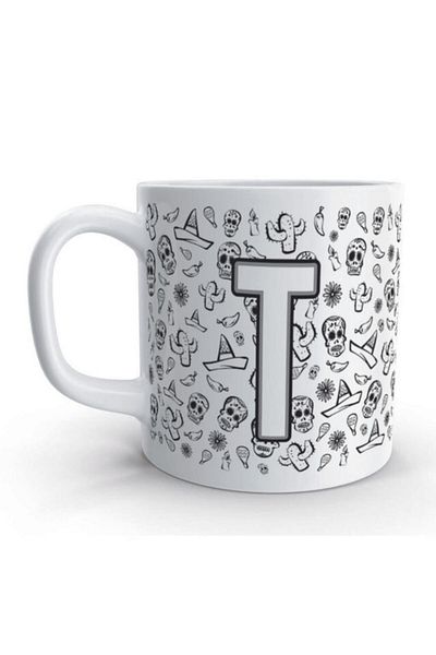 Rock'n Fox Letter T Skull Mexico Skull Design Letter Mug Cup