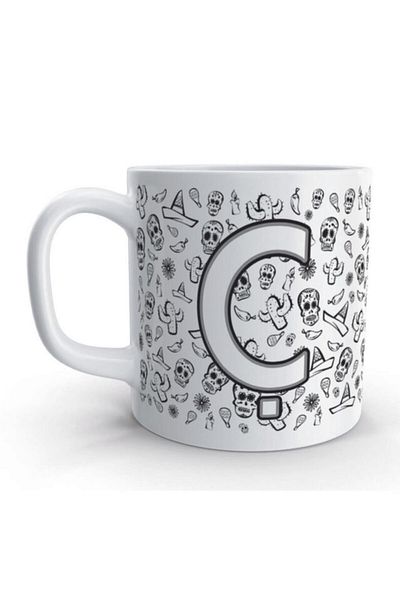 Rock'n Fox Letter C Skull Mexico Skull Design Mug with Letter