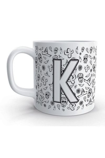 Rock'n Fox Letter K Skull Mexico Skull Design Letter Mug Cup