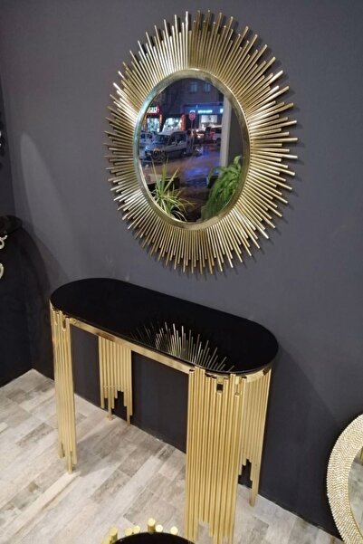 Dinç Metal Sehpa Metal Kapamalı Gold Kaplama Dresuar Takımı