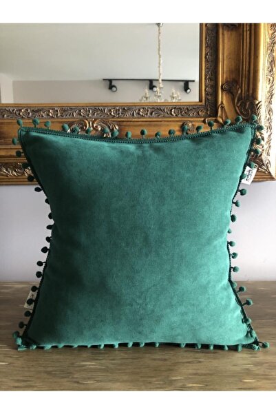 HAZE DESİGN LAB Zümrüt Yeşili Ponponlu Yastık Kılıfı