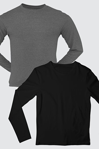 ROCKANDROLL Απλό μαύρο, ανθρακί μακρυμάνικο γυναικείο μπλουζάκι Eco Πακέτο 2