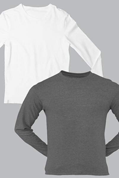 ROCKANDROLL Obična bela, antracit dugi rukav, ženski T-shirt 2-dijelni ekološ...