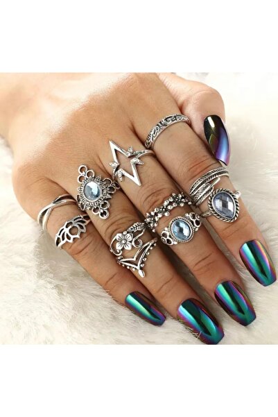 Girift Vintage مجموعة حلقات معدنية مكونة من 11 قطعة من كراون