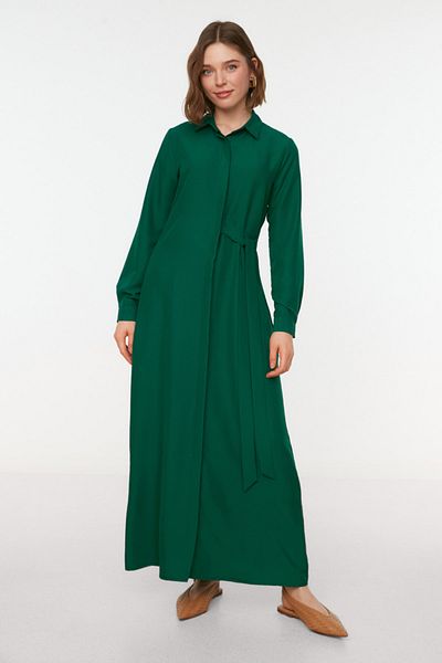 Trendyol Modest Zelené košilové šaty se skrytou légou TCTSS22EB0118