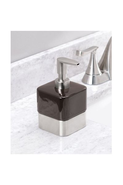 Bosphorus Liquid Soap Dispenser Cocoa Brown Colored Porcelain 8x8x13cm 200ml