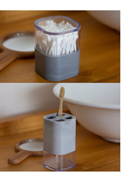 Milat Store 2-Piece Bathroom Set Toothbrush Holder Cotton Holder Set