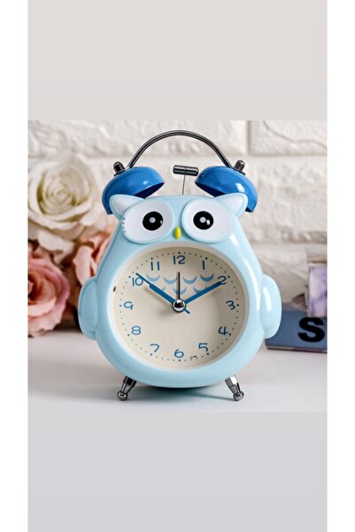 Genel Markalar Mavi Dekoratif Baykuş Tasarımlı Masa Üstü Çalar Saat Plastik D...