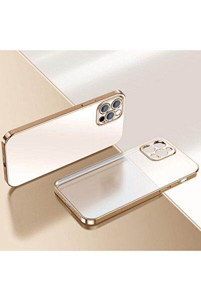 Iphone12 Pro Max Lazer Parlak Çerçeve Şeffaf Plating Cep Telefonu Kılıfı Gold-iphone12 Pro Max