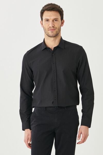 ALTINYILDIZ CLASSICS Ανδρικό πουκάμισο Dobby με μαύρο γιακά με στενό κόψιμο