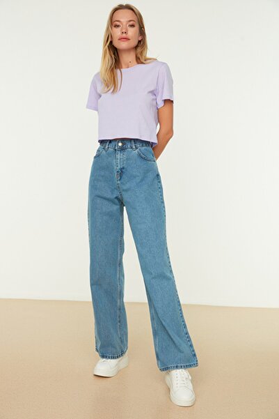 Trendyol Collection Μπλε ψηλόμεσο φαρδύ τζιν TWOAW22JE0794