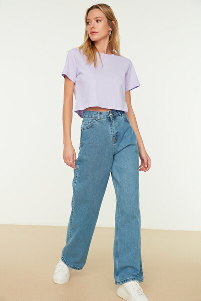 Trendyol Collection Μπλε ψηλόμεσο φαρδύ τζιν TWOAW22JE0794