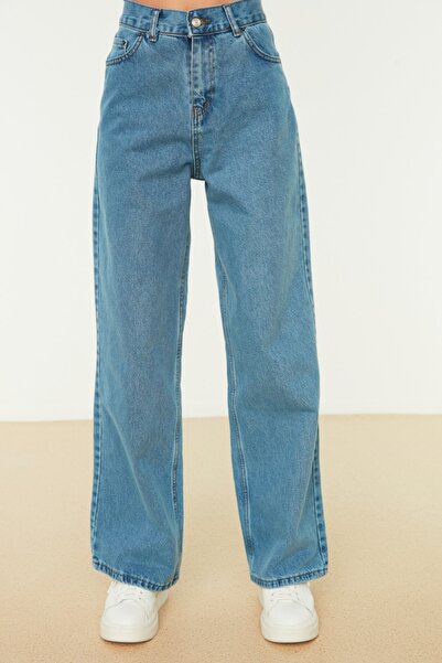 Trendyol Collection Μπλε ψηλόμεσο φαρδύ τζιν TWOAW22JE0794