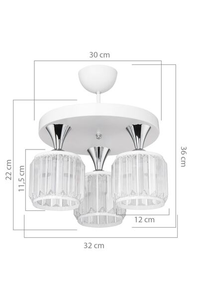 manogrup avize aydınlatma Haliç 3lü Plafonyer Avize Beyaz / Krom