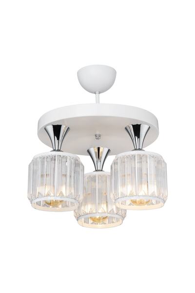 manogrup avize aydınlatma Haliç 3lü Plafonyer Avize Beyaz / Krom