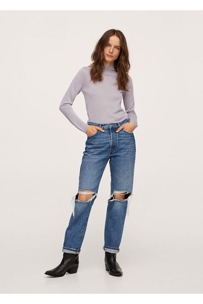 MANGO Woman Women's Light/Pastel Purple Glitter Knit Sweater