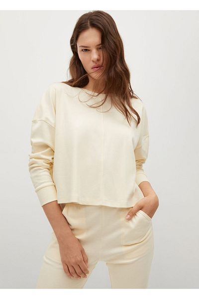 MANGO Woman Women's Ecru Short Cotton Sweatshirt