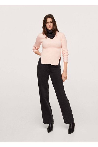 MANGO Woman Pulover de damă roz pal elastic din tricotaje