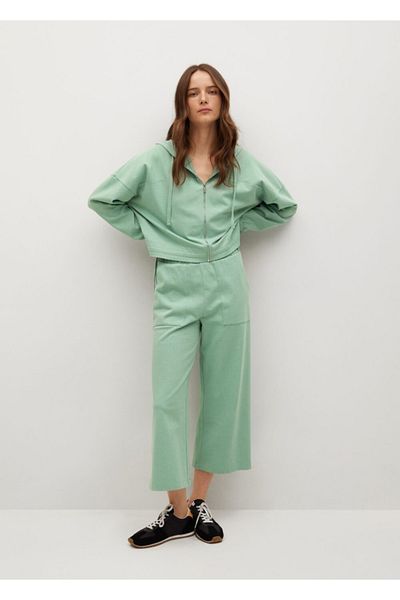 MANGO Woman Women's Pastel Green Pocket Cotton Trousers