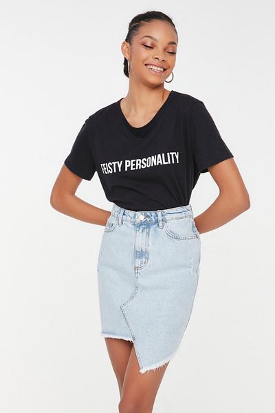 Trendyol Collection Modrá mini džínová sukně