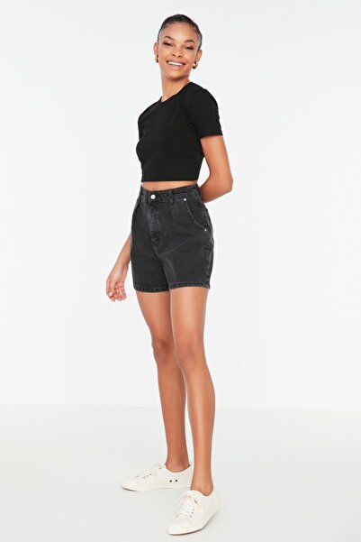 Trendyol Collection Více černých plisovaných džínových šortek City Boy - Crazy Denim Series